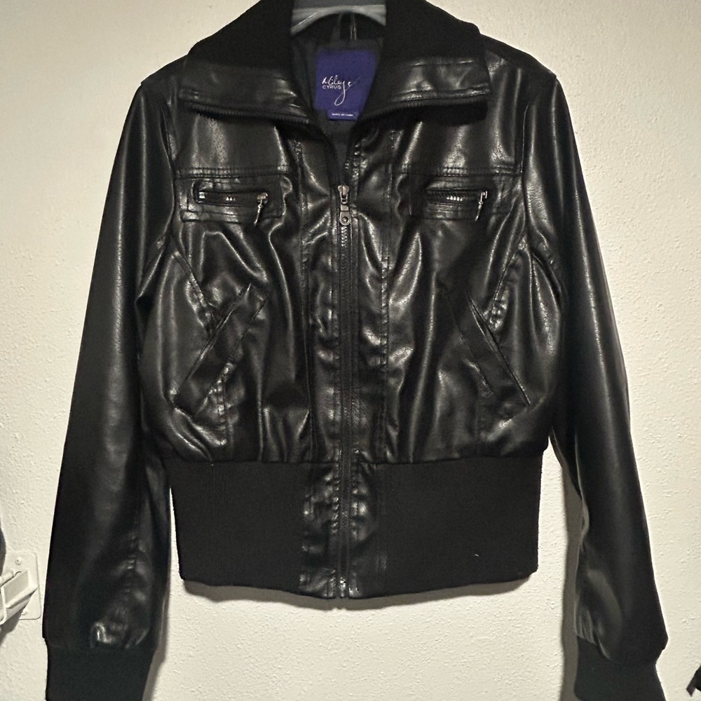 Black Faux Leather Bomber Jacket